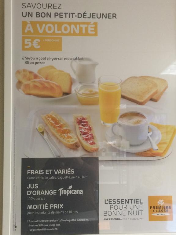 Premiere Classe Évreux Εξωτερικό φωτογραφία Breakfast menu